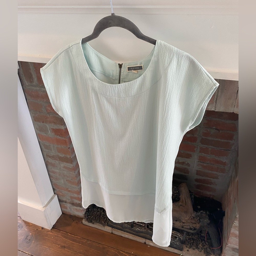 Pleione Light Green XS Double Layered Blouse Crepe-like Lightweight Summery‎ Top